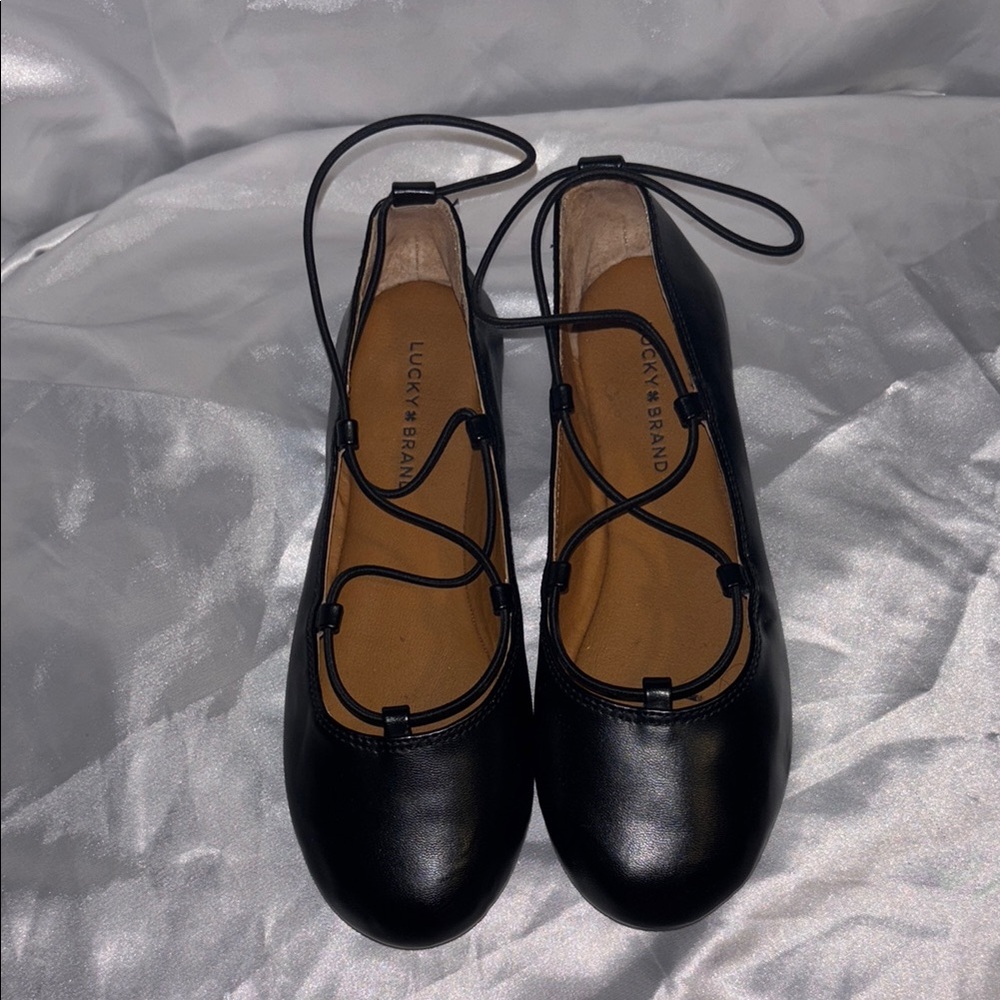 Lucky Brand Black Lace-Up Ballet Flats